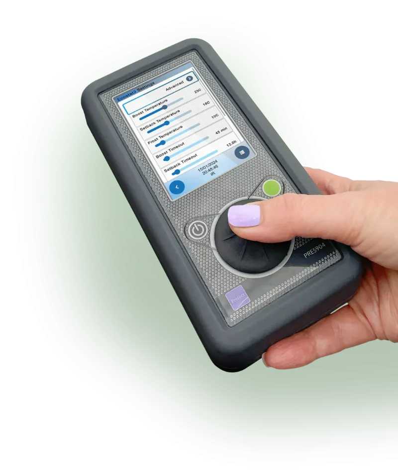 ecoStat3 controller held by hand, range right of the image